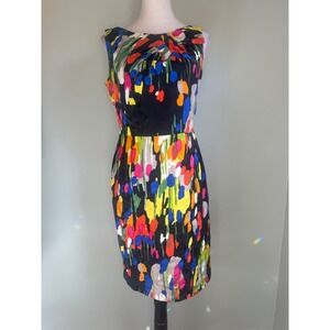 David Meister vintage Abstract Sheath Dress Multi 6 y2k whimsi dot black retro